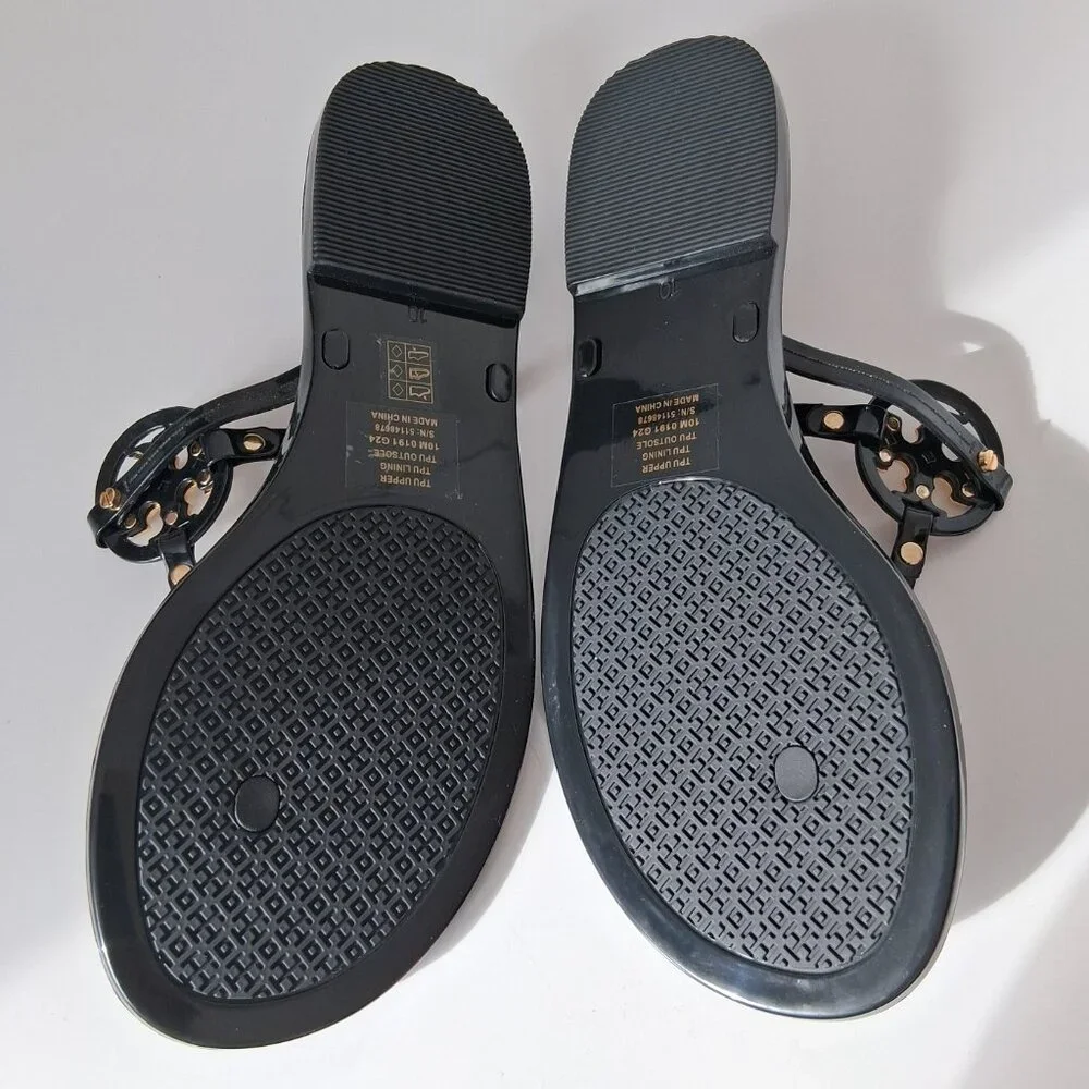 Tory Burch Mini Miller Flat Thong Sandals Color: Perfect Black / Gold Size 10 - Picture 2 of 7